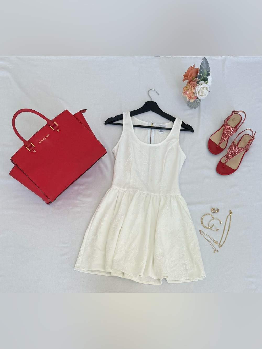 Bar III White Textured Sleeveless Fit-and-Flare Mini Dress